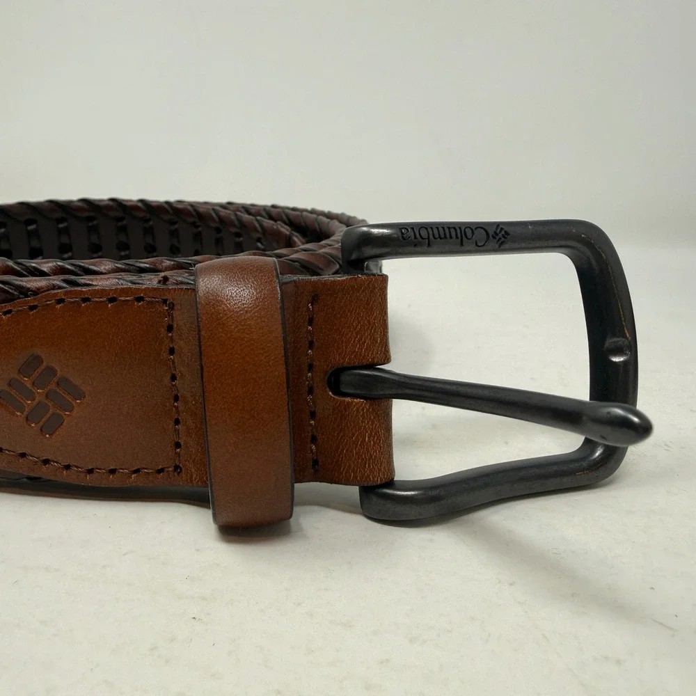 Columbia Mens Braided Leather Trim Belt Brown Black XL 42-44 11CO140001
